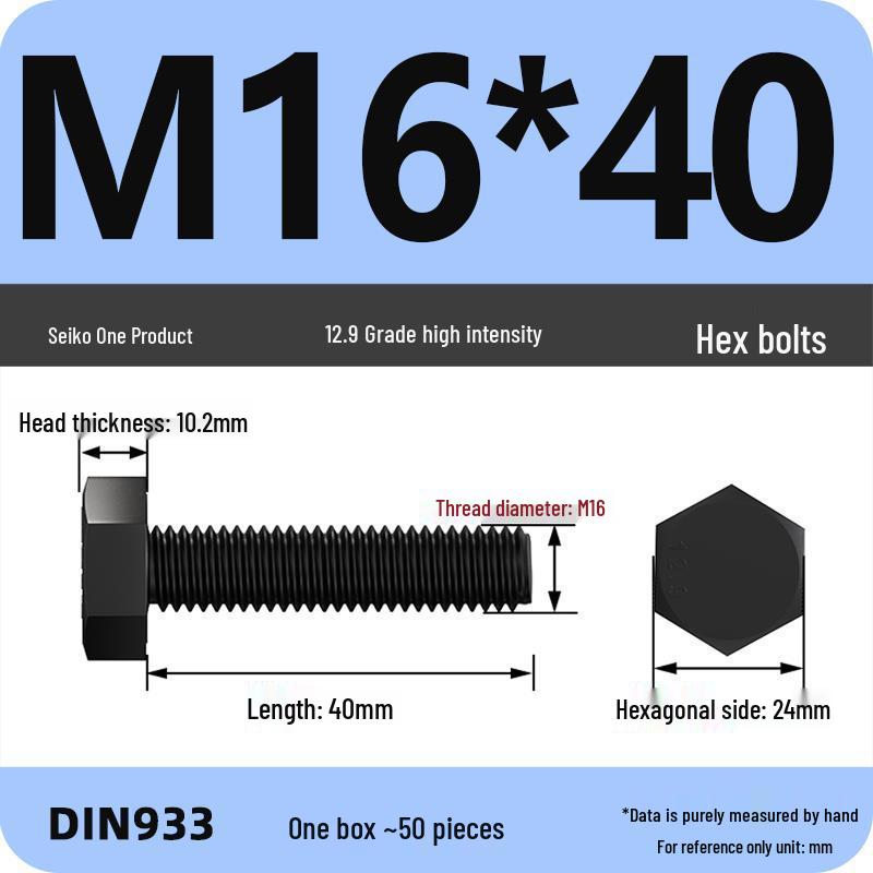 High Strength Class 12.9 Hex Bolt Set: M4-M16 Sizes