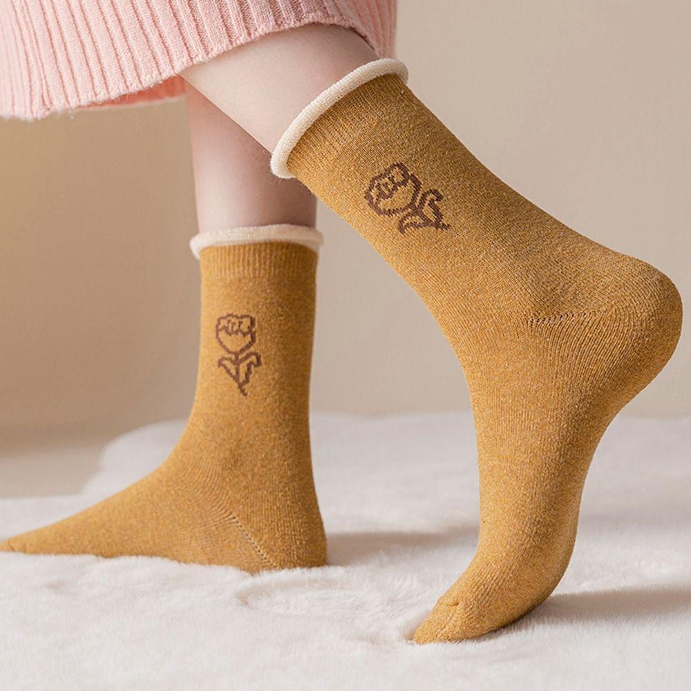 

Men Solid Color Thickened Sleeping Socks Middle Tube Socks Women Hosiery Winter Socks Floor Socks кофейный