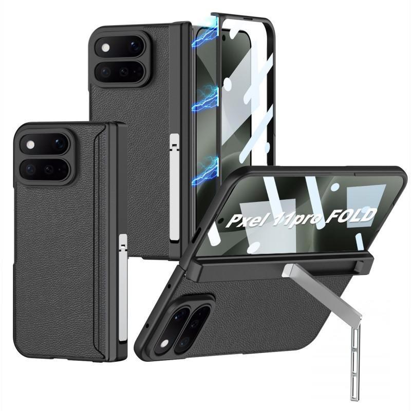Magnetische Leder-Haptik Handyhülle Mit Seitenständer Google Pixel 11 Pro Fold Stoßfest PC-Abdeckung In Schwarz Grün Carbon