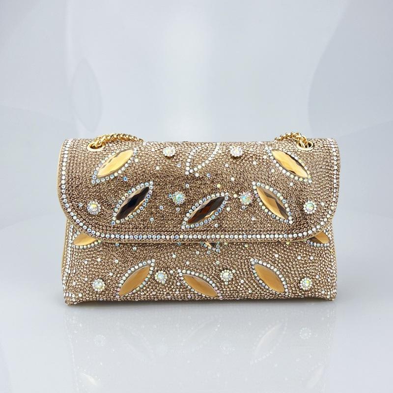 

New Cross-Border High-End Feel Large Brick Socialite Style Diamond Underarm Handbag Embroidered Color Diamond Chain Chinese Dres золотой