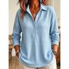 Damen S Waffelstrick Langarm Pullover T-Shirt Locker Lässiges Oberteil