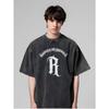 Men's Gothic R-Glyph T-Shirt - Distressed Soft Washed Tee with Gothic Letter R Print, Loose Fit Streetwear Essential for Everyday Gothic Outfits
