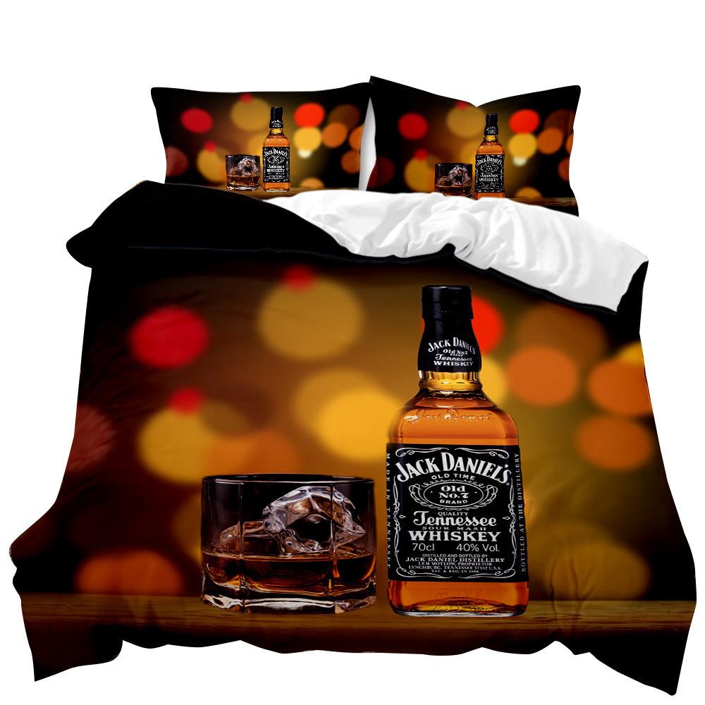 Wine Bottle Pattern Three-Piece Set 3D Digital Printing Abrasive Quilt Cover Bedding Kit