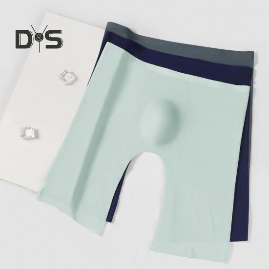 Men Boxer Underwear Elastic Mid-Waist Design Breathable Summer Ice Silk Shorts Panties Solid Color U-Convex Seamless Panties