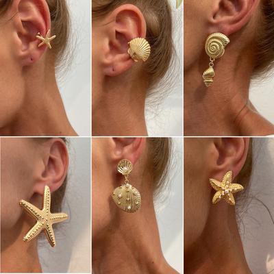 Accessories, Ocean Wind Party Exaggerated Star Stud Earrings, Personalized Vacation Beach Starfish Metal Earrings