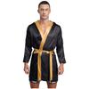 Mens Satin Hooded Cloak Shiny Trim Open Front Belt Boxing Robe