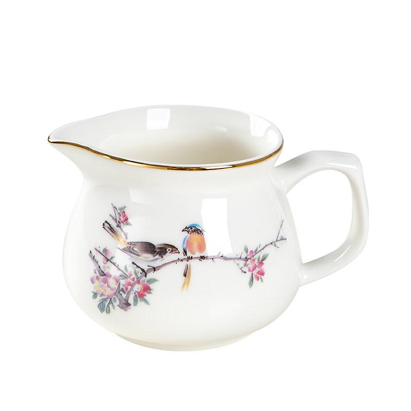 White Porcelain Tea Set: 270ml Pitcher, 190ml Fairness Cup, Milk Pitcher, and Blue & White Landscape Divider.