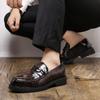 Fashion Men Business Leather Slip on Thick Formal Dress Male Shoes Quality Original Thick Soled Loafers Fashion Alligator Pattern Shoes