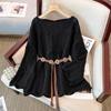 Spring and Autumn Mid To Long Loose Sweater Gentle Wind Lace One Shoulder Knitted Sweater for Women