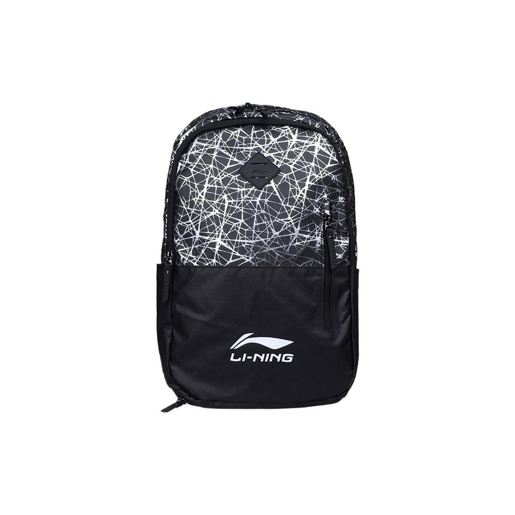 Li Ning Professional Student Trend Logo Print Fabric Tennis Bag Sports Bag Badminton Bag Backpack Unisex Backpack Black Silver ABSQ388-1