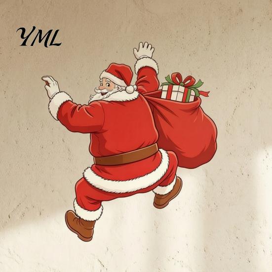 DIY Christmas Scene Decor Wall Sticker, Self?Adhesive Climbing Santa Claus Decals, Funny Weatherproof Holiday Stickers Mural for Living Room