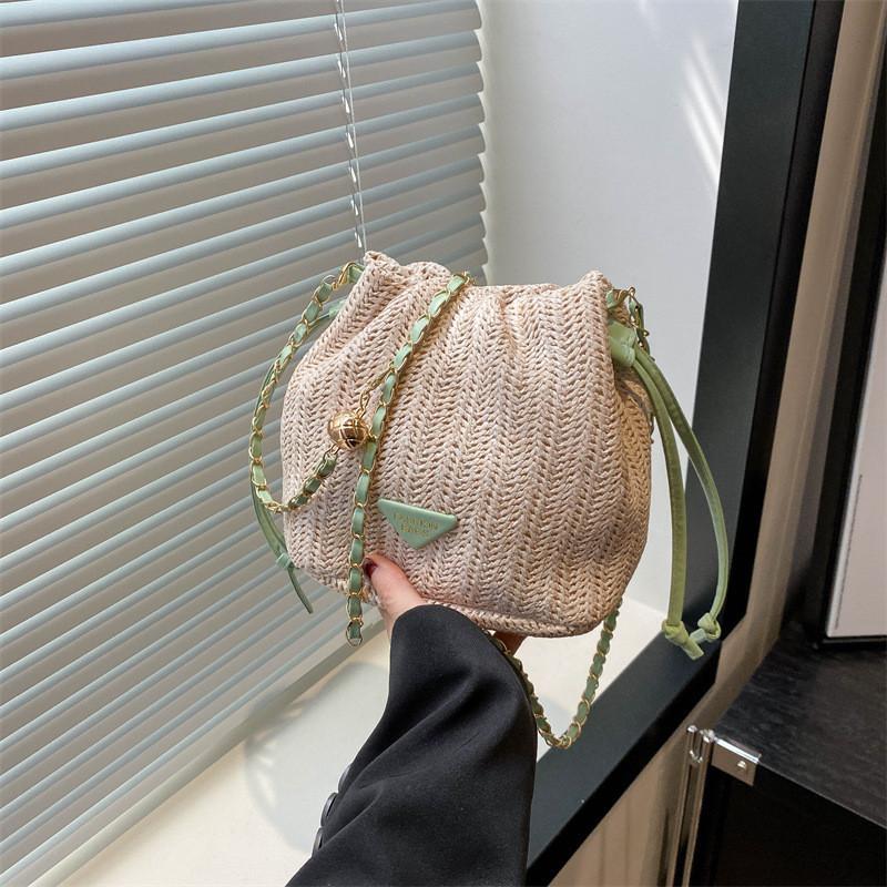 Stylish 2024 Woven Bucket Bag For Women Trendy Street Fashion Small Crossbody