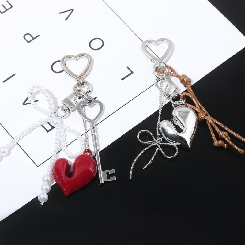 Aesthetic Keychain Charms,Heart Bows Bag Charm Pendant Sweet Heart Bows Keychains Charms Hanging Ornament for Womens