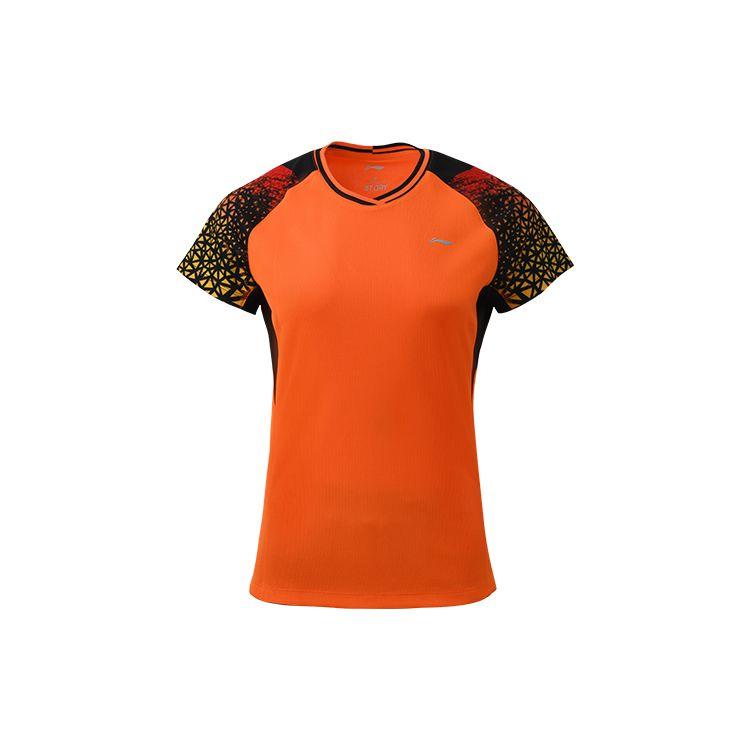 Li Ning Badminton Series Quick-Dry Breathable Training Sports Competition Short Sleeve T-Shirt Skirt Set Women Sportswear Flame-Orange AATQ028-4
