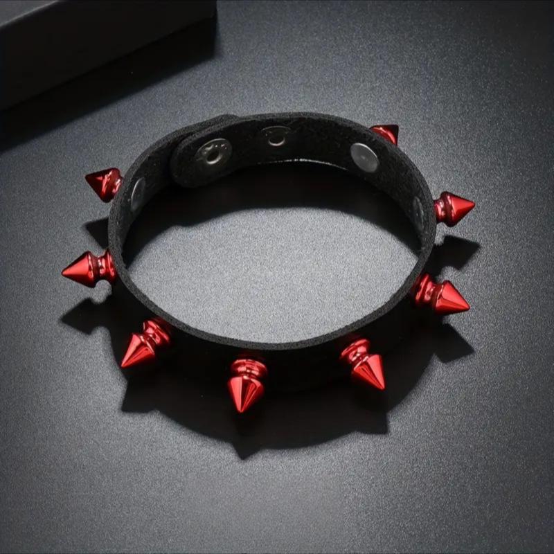 Кожаный браслет в стиле панк с цветными заклепками - Модное украшение для пар