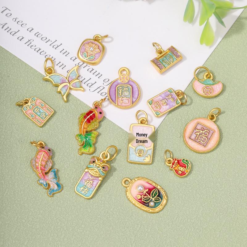 Pingente Koi Gotejamento de Ouro Antigo - Acessório Auspicioso DIY Exquisito