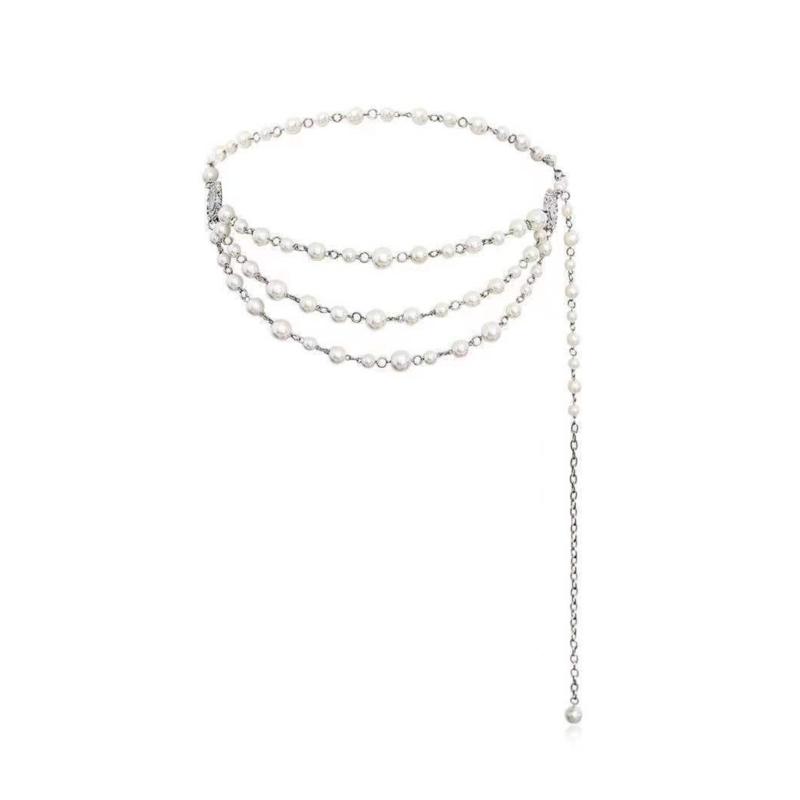 Multilayer Waist Belt Modern Baroque Pearls for Street Dance Music Festival Jeans Dress Belt Body Jewelry Versatile