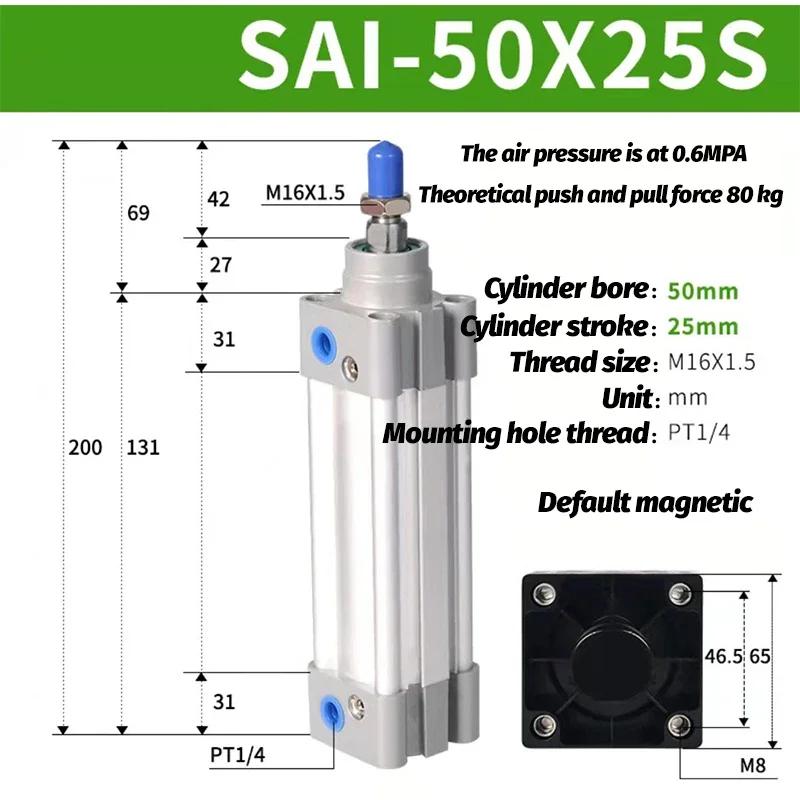 Air Cylinder SAI50 SAI63 Standard Double Acting Pneumatic Cylinder SAI50X100S SAI63X200S SAI50X150S SAI63X300S SAI50X75S 400 500
