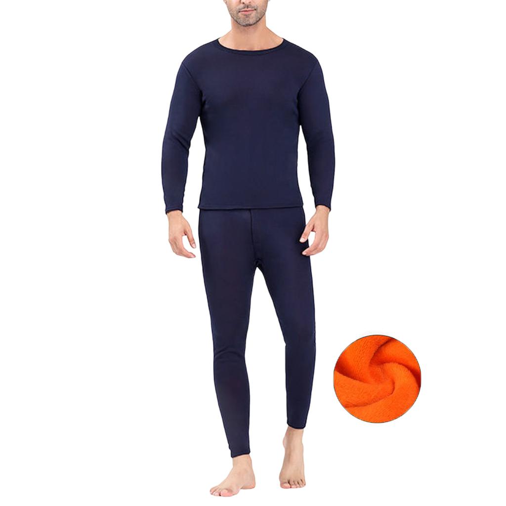 Men Winter Fleece Lined Cotton Thermal Long Johns Top Bottom Underwear Set