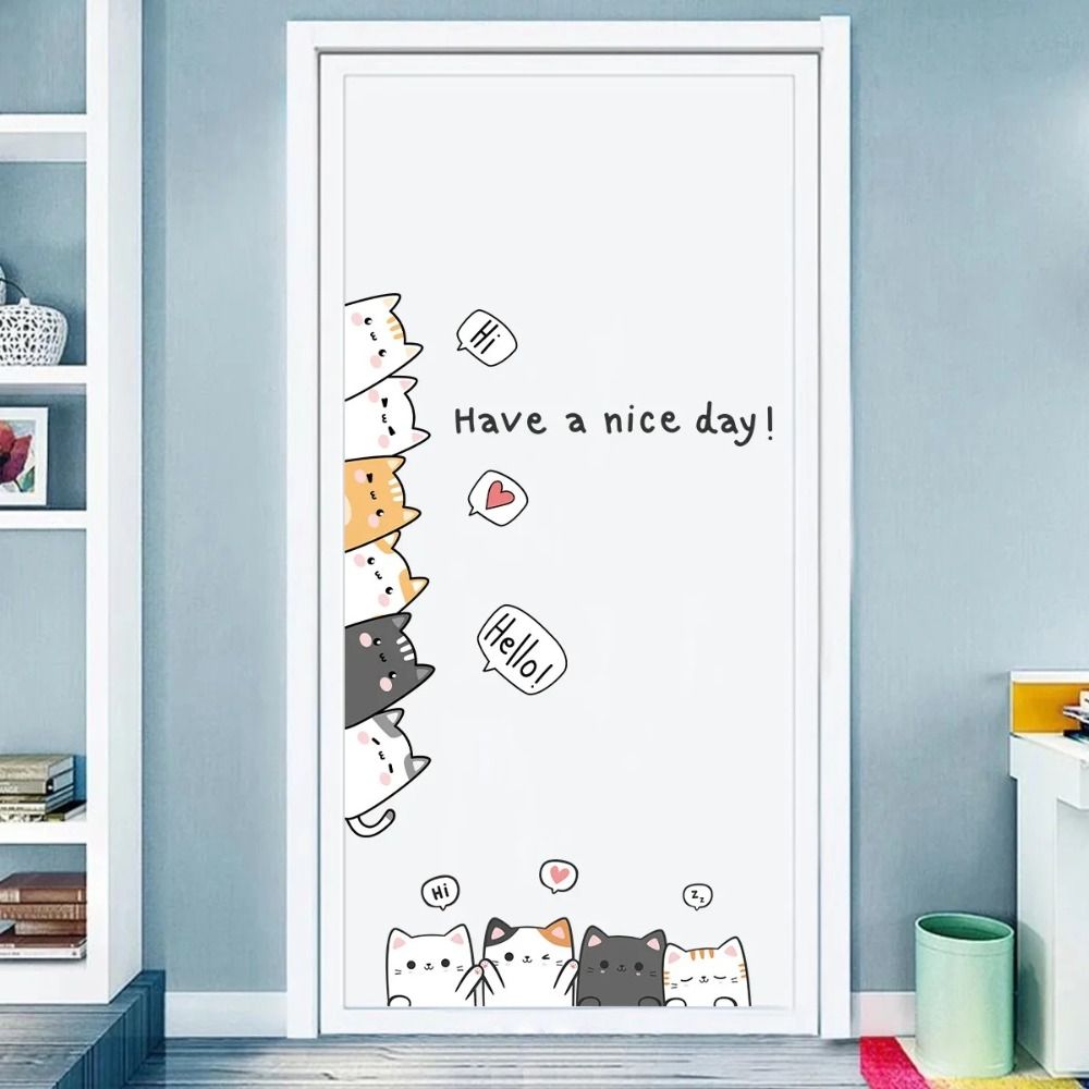 Cute Cat Wall Stickers Cartoon Wallpapers Creative Door Sticker  Baby Room