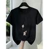 New Women Round Neck Short Sleeve T-Shirt Floral Embroidery Print Black White Grey Stretchy All-Season Trendy Statement Graphic Casual Comfort
