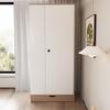 Wardrobe 70*40*170cm, Single-Door Design, with Shelves and Drawers, Natural Wood Color + White (Old SKU: LDB00308AAN)