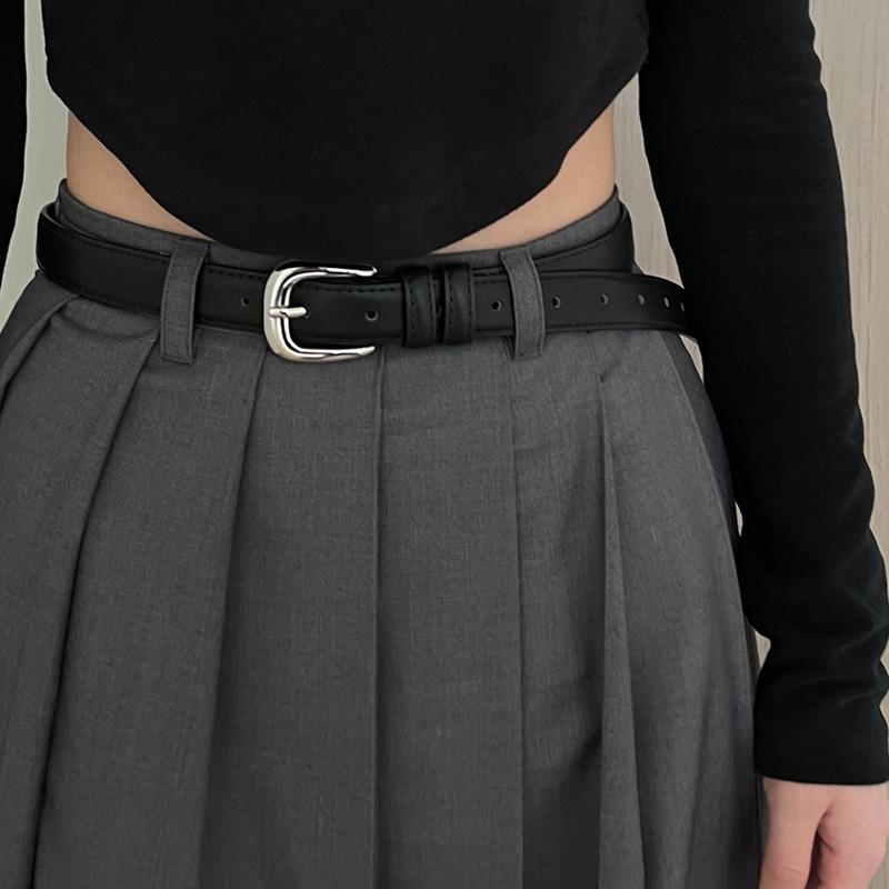 Belt Ladies Versatile Simple and Premium Bright Silver Buckle Belt Student Youth Decorative Korean Version Belt