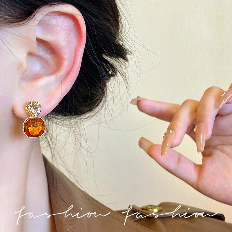 Quadratische Rote Schwarze Runde Strass Hängeohrringe für Frauen Runde Hängeohrringe Koreanischer Party Modeschmuck Mädchen Geschenk
