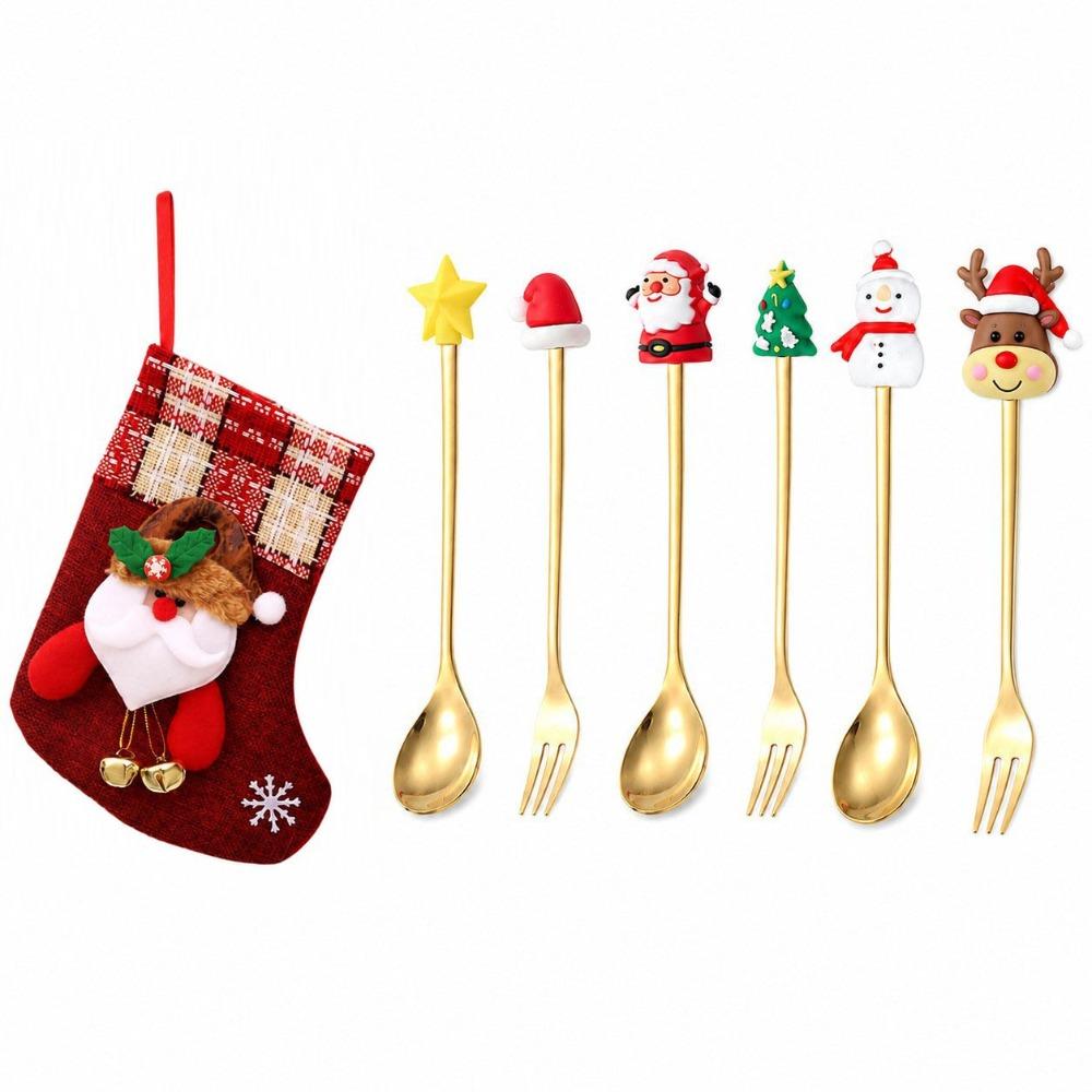 Mirror Polished Stainless Steel Spoon Set Tree/Star/Santa Motifs Mini Dessert Spoons  New Year