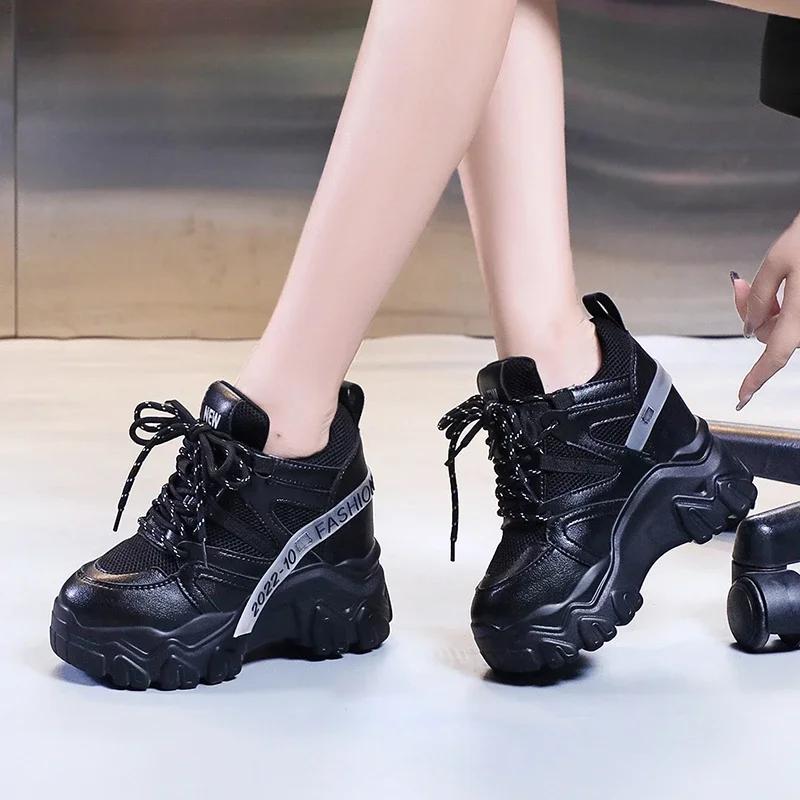 Fashion Thickened breathable mesh women's casual shoes wedge heel thick-soled shoes sports shoes 2024 spring and autumn fashion