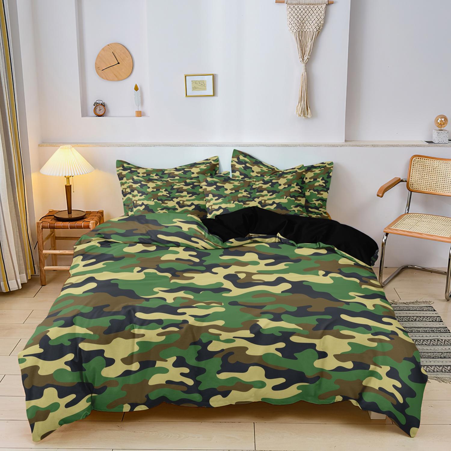 Grosstor Unisex 3Pcs Camouflage Duvet Cover Set Military Camo Bedding Set For Men Soft Microfiber Bed Linen Twin Full Queen King Size