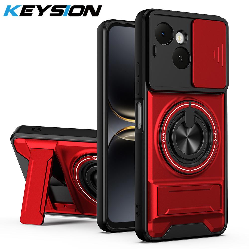 KEYSION Magnetic Phone Case for TECNO Spark 40C 4G Slide Camera Protection Upright Kickstand 360° Ring Shockproof Back Cover