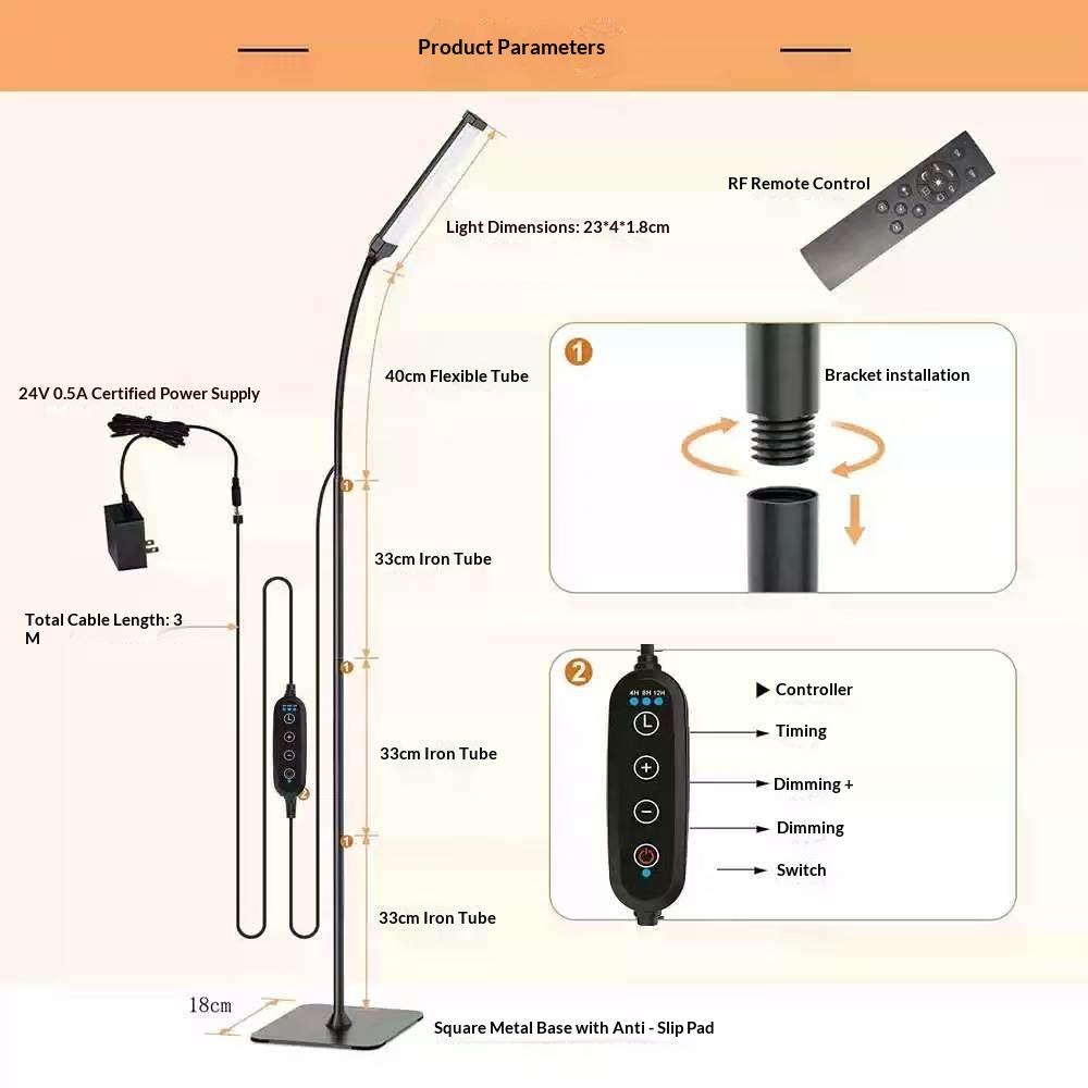 LED Floor Lamp For Living Room Adjustable Gooseneck Stand Light Dimmable Indoor Bedroom Standing Reading Light Office Decoration