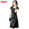 Hengyuanxiang Elegant Slim Fit V-Neck Short Sleeve Silk Dress