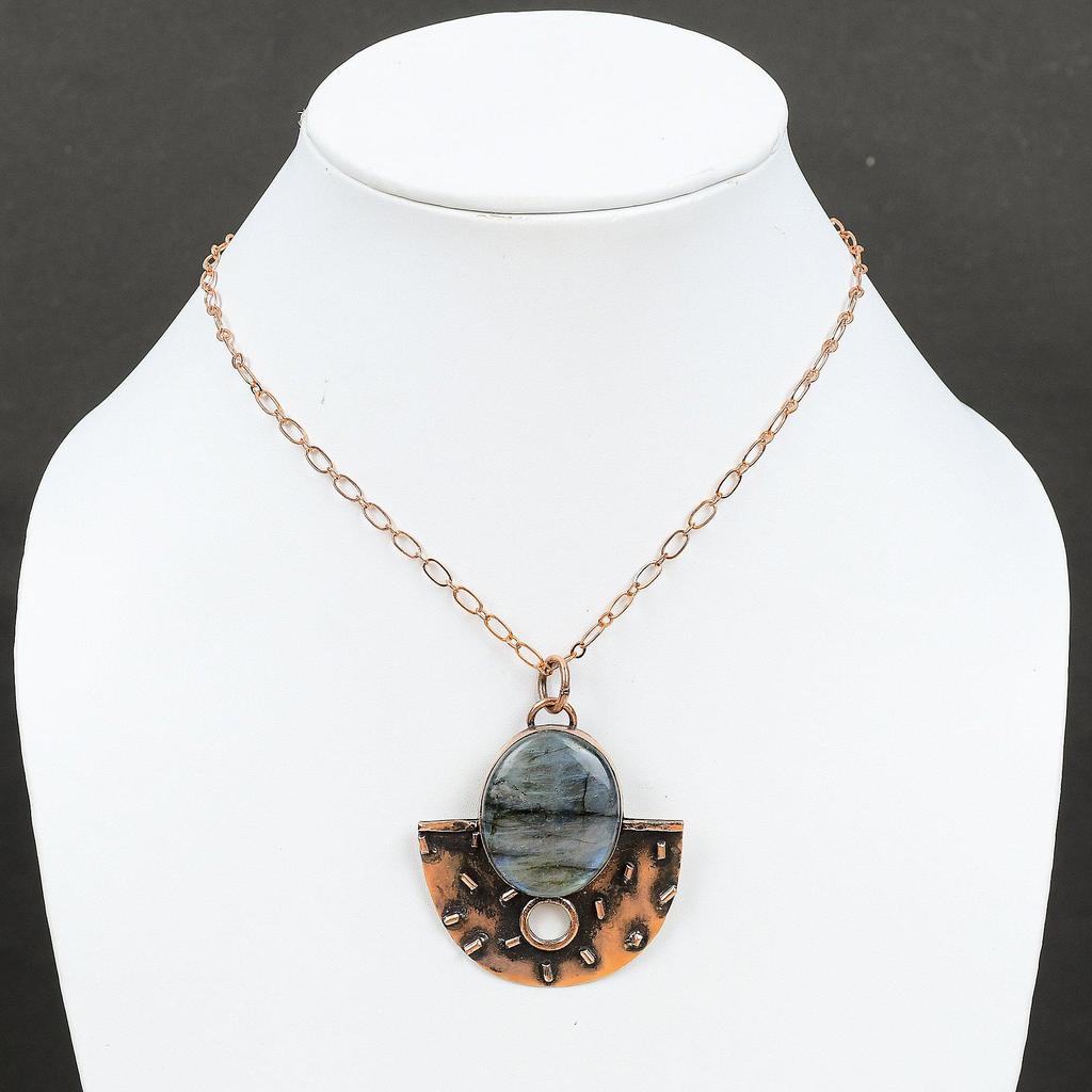 Pingente de cobre labradorita Um pingente de pedra preciosa de qualidade única Pingentes artesanais Jóias de cobre Pingente de declaração Presente de casamento Pingente novo em folha