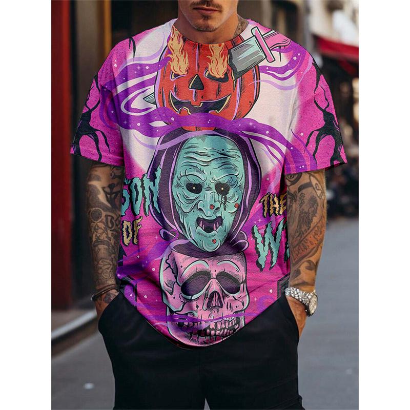 

Fun 3D Cat Printed Men s T-shirt Halloween Pumpkin Skull Pattern T-shirt Casual O-Neck Loose Short Sleeve Hip Hop Dress Up Top 5XL