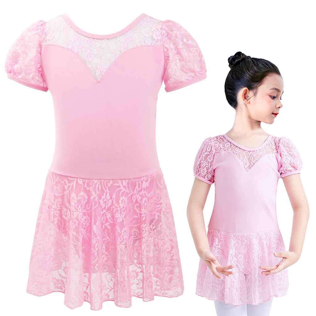 Ballet Leotard Lace Cotton for Rhythmic Gymnastics Practice and Competition my&G Children's (with Skirt, Skin-Friendly Material) (Pink/Size 160)