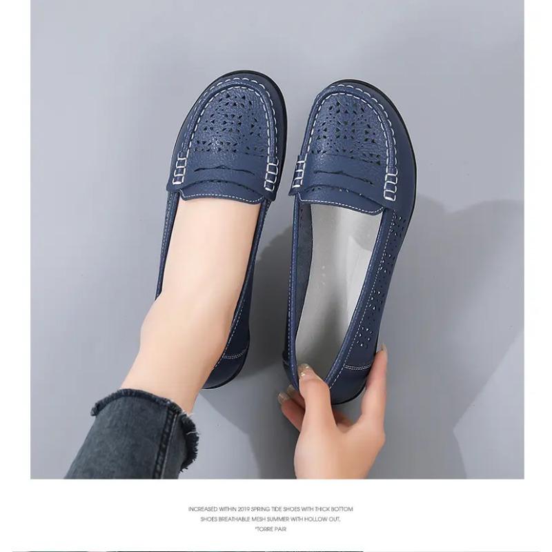 Dámské ležérní kožené mokasíny s výřezy Lehké měkká podrážka Protiskluzové Pohodlné Baleríny