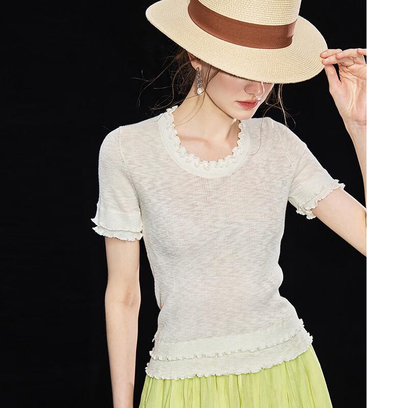 Women s French Round Neck Layered T-shirt M