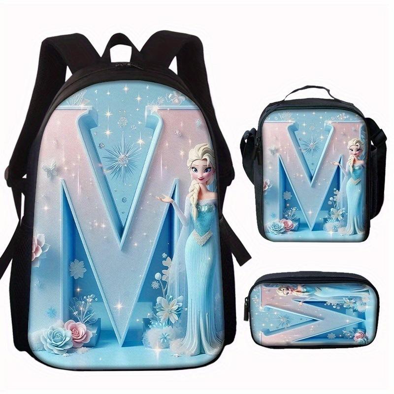 Zaino Scolastico Principessa Set da 3 Pezzi Grande Capacità Impermeabile Borsa a Spalla Astuccio Borsa a Tracolla per Bambini