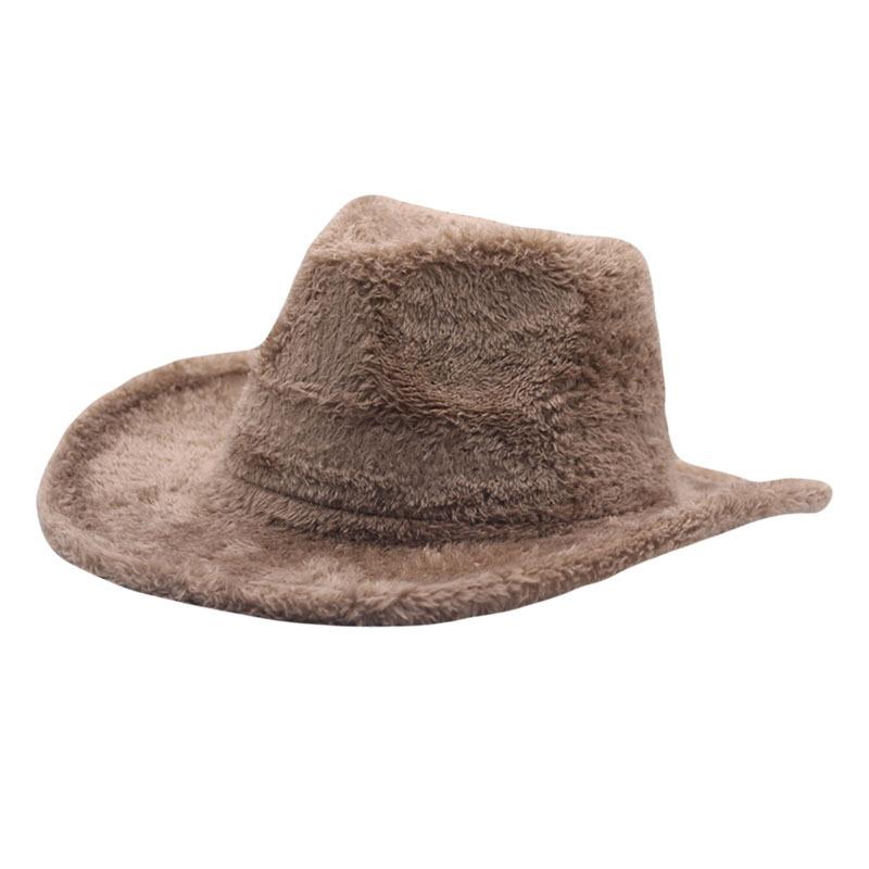European and American New Autumn and Winter Fluffy Hat Western Cowboy Hat Women's Plush Upturned Brim Top Hat Outdoor Warm Jazz Hat