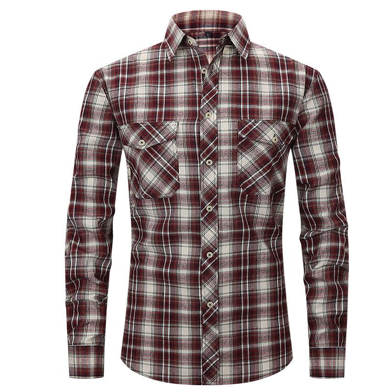 Men’s Slim Fit Plaid Pocket Shirt with Wool Blend Cardigan