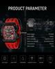 TSAR BOMBA Men's Tonneau Watch 50M Waterproof Sapphire Crystal Silicone Strap Japanese Movement Red Case Thickness 16.8mm