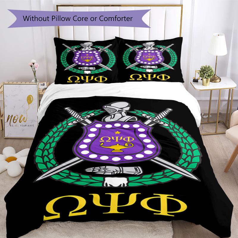 3pcs Omega Psi Phi pattern bedding set duvet cover set includes duvet cover &pillowcases, perfect all season bedroom decoration & gift