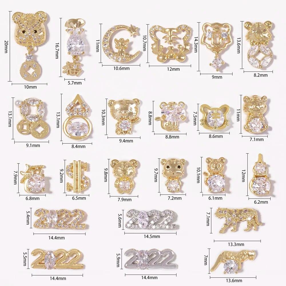 Ķīniešu Jaunais gads 3D nagu mākslas aksesuāri Rotaslietas Dekorācijas DIY Tiger Lucky naudas soma kristāla sarkans dārgakmens Rhinestone krelles