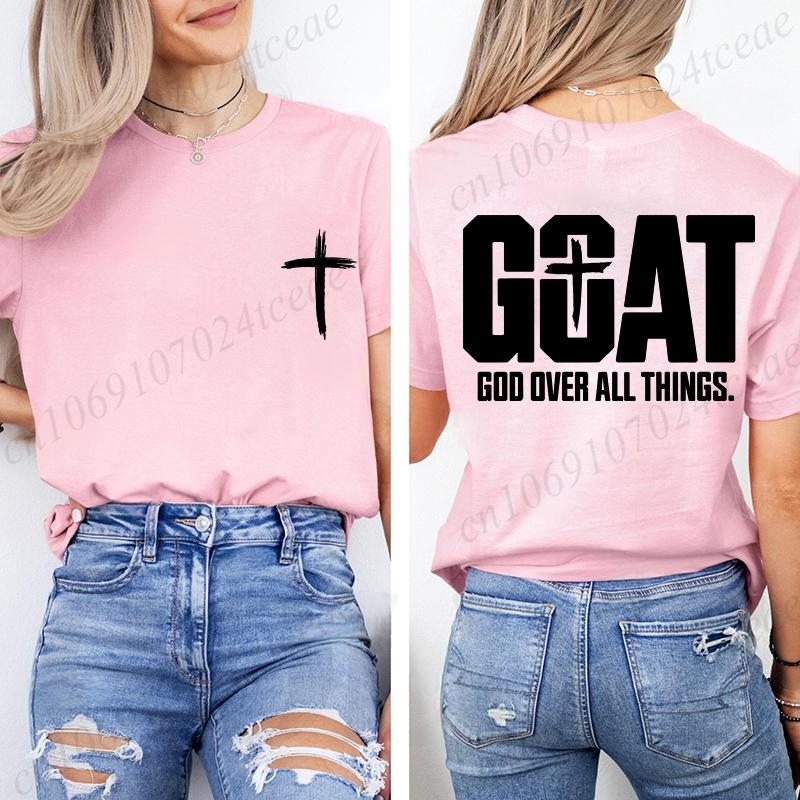 Goat God Over All Things T Shirt, Letter Graphic Printed Tee Shirts, Unisex Casual Short Sleeve, Vintage Streetwear Fashion Top,