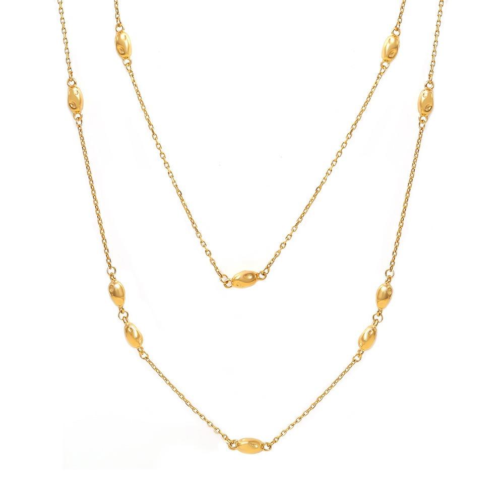 Golden Double-layered Beaded Sweater Chain, Elegant and High-end Layered Necklace 18K Gold Plated Stainless Steel