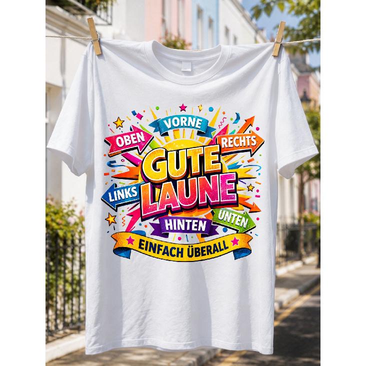 Good Mood T-Shirt, Bright Burst Arrows for Top, Front, Right, Left, Back, Bottom, with Stars And Carnival Comic Energy