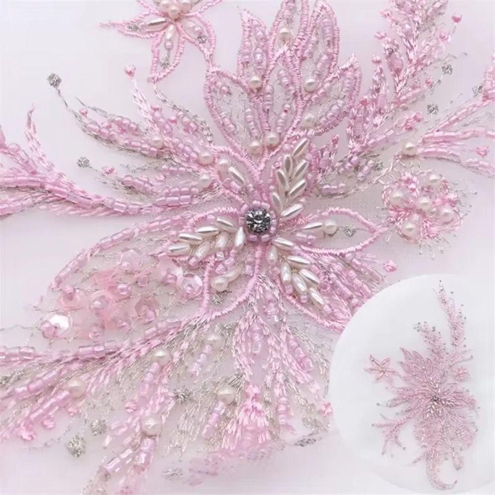 2Pcs DIY Flowers Mesh Embroidery Patch Sewing Repair Colored Beading Colored Lace Flower Applique Floral Embroidery Sewing Patch