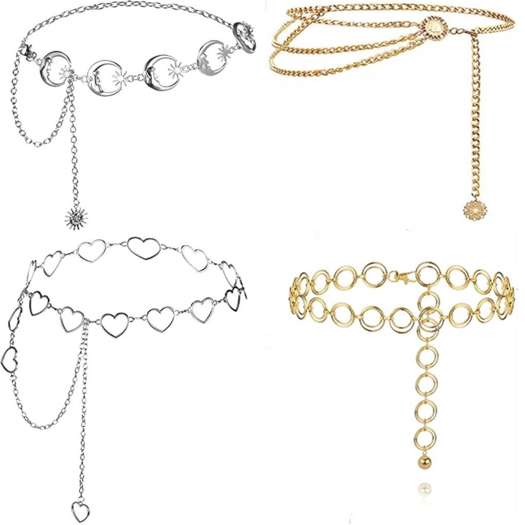 European & American Vintage Heart Waist Chain with Moon Star Pendant for Women